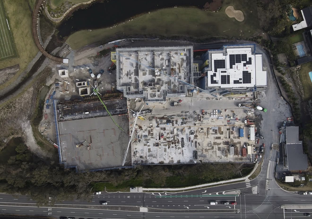 Aerial view of large commercial building site